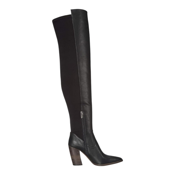 Vince Camuto VC-Cottara OTK Black Boots 7M Neoprene Leather Block Heel - Picture 1 of 12